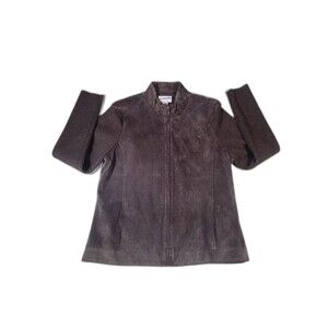 Pendleton Full Zip Suede Leather Merino Wool Jacket Womens L Brown Vintage